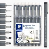 Staedtler 308 SB8 Pigment Liner Siyah 8'li Çizim Kalemi Set