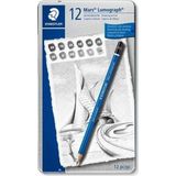Staedtler Mars Lumograph 100 Dereceli Eskiz Kalem Seti 12Li Metal Kutu