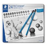 Staedtler Mars Lumograph Dereceli Kalem Karakalem Eskiz Çizim Seti 24'lü Metal Kutu (12B-10H)