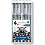Staedtler Pigment Liner Keçe Uçlu Kalemler 4+2 Set N:308 SB6P Uzun Metal Uçlu ve Pratik Kullanım