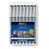 Staedtler siyah pigment kalemi, farklı çizgi genişliklerinde, dokümana uygun pigment mürekkep, uzun metal uç, uzun kullanım ömrü, 8 çizgi genişliğinde, sağlam Staedtler kutusunda, 308 SB8