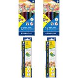 Staedtler - Wizdesign Noris 2 Kutu 12'li Kuru Boya + 2 Kutu 12'li 2b Kurşun Kalem Okul Seti