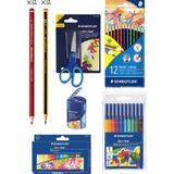 Staedtler & WizDesign Okul Seti - Kurşun Kalem, Kopya Kalemi, Kuru Boya, Pastel Boya, Keçeli Kalem, Kalemtıraş, Makas - OKUL SETİ -1