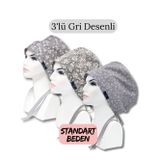Standart Beden 3lü Gri Desenli Gri Çiçek Bahçesi Gri Çıtı Pıtı Gri Nazlı Çiçekler Cerrahi Bone
