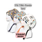 Standart Beden 3lü Tilki Panda Seti Antrasit Tilki Turkuaz Tilki Panda Cerrahi Bone