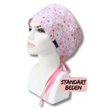 Standart Beden Pembe Çiçekler Cerrahi Bone Doktor Hemşire Sağlıkçı Hastane Bonesi