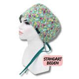 Standart Beden Yeşil Minik Çiçekler Cerrahi Bone Doktor Hemşire Sağlıkçı Hastane Bonesi