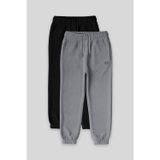Standart Fit 2li Paket Siyah-Gri Melanj Kız Çocuk Eşofman Alt - 75155