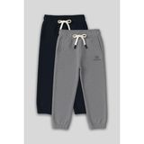Standart Fit Basic 2li Paket Lacivert-Gri Melanj Erkek Çocuk eşofman Alt - 11225