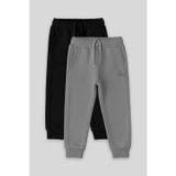 Standart Fit Basic 2li Paket Siyah-Gri Melanj Erkek Çocuk Eşofman Alt - 11224