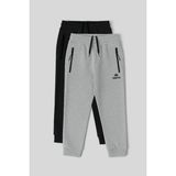 Standart Fit Basic 2li Paket Siyah-Gri Melanj Erkek Çocuk Eşofman Alt - 64042
