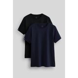 Standart Fit Basic O Yaka 2li Paket Siyah-Lacivert Erkek T-Shirt - 87911