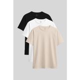 Standart Fit Basic O Yaka 3lü Paket Siyah-Beyaz-Bej Kadın T-Shirt - 97311