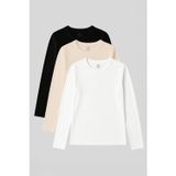 Standart Fit Basic O Yaka 3lü Paket Siyah-Beyaz-Bej Kadın T-Shirt - 97312