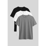 Standart Fit Basic O Yaka 3lü Paket Siyah-Beyaz-Gri Melanj Kadın T-Shirt - 97311