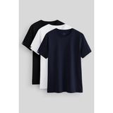 Standart Fit Basic O Yaka 3lü Paket Siyah-Beyaz-Lacivert Erkek T-Shirt 87911 - Siyah - Beyaz - Lacivert