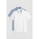 Standart Fit Basic Polo Yaka 2li Paket Beyaz-Buz Mavi Erkek T-Shirt - 87768
