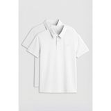 Standart Fit Basic Polo Yaka 2li Paket Beyaz Erkek T-Shirt - 87748