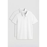 Standart Fit Basic Polo Yaka 2li Paket Beyaz Erkek T-Shirt - 87768