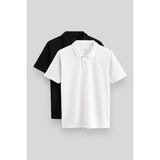 Standart Fit Basic Polo Yaka 2li Paket Siyah-Beyaz Erkek T-Shirt - 87748 - Siyah - Beyaz - XL
