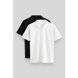 Standart Fit Basic Polo Yaka 2li Paket Siyah-Beyaz Erkek T-Shirt - 87748