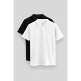 Standart Fit Basic Polo Yaka 2li Paket Siyah-Beyaz Erkek T-Shirt - 87768 - Siyah - Beyaz - M