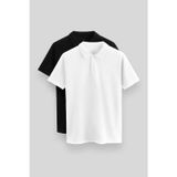 Standart Fit Basic Polo Yaka 2li Paket Siyah-Beyaz Erkek T-Shirt - 87768