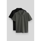 Standart Fit Basic Polo Yaka 2li Paket Siyah-Çağla Erkek T-Shirt - 87748 - 2XL - Siyah - Çağla Yeşili