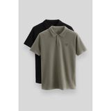 Standart Fit Basic Polo Yaka 2li Paket Siyah-Çağla Erkek T-Shirt - 87768 - Mat Siyah - Yeşil