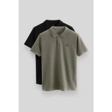 Standart Fit Basic Polo Yaka 2li Paket Siyah-Çağla Erkek T-Shirt - 87768