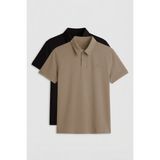 Standart Fit Basic Polo Yaka 2li Paket Siyah-Koyu Bej Erkek T-Shirt - 87748