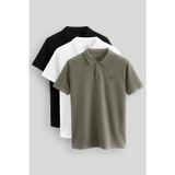 Standart Fit Basic Polo Yaka 3lü Paket Siyah-Beyaz-Çağla Erkek T-Shirt 87768