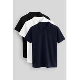 Standart Fit Basic Polo Yaka 3lü Paket Siyah-Beyaz-Lacivert Erkek T-Shirt 87768