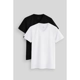Standart Fit Basic V Yaka 2li Paket Siyah-Beyaz Erkek T-Shirt - 87912 - Siyah - Beyaz