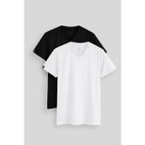 Standart Fit Basic V Yaka 2li Paket Siyah-Beyaz Erkek T-Shirt - 87912