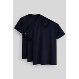 Standart Fit Basic V Yaka 3lü Paket Lacivert Erkek T-Shirt 87912 - 2XL
