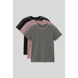 Standart Fit O Yaka 3lü Paket Siyah-Haki-Gül Kurusu Kız Çocuk T-Shirt - 75177