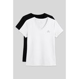 Standart Kalıp Basic V Yaka 2li Paket Siyah-Beyaz Kadın T-Shirt - 97145