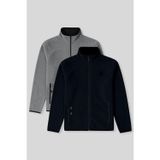 Standart Kalıp Dik Yaka 2li Paket Lacivert-Gri Melanj Erkek Polar Sweatshirt - 87992