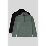 Standart Kalıp Dik Yaka 2li Paket Siyah-Çağla Erkek Polar Sweatshirt - 88310