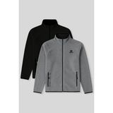 Standart Kalıp Dik Yaka 2li Paket Siyah-Gri Melanj Erkek Polar Sweatshirt - 87992