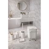 Standlı Beyaz Banyo Aksesuar Seti Tuvalet Fırçası, Banyo Kovası, Sabunluk Ve Diş Fırçalık Seti Beyaz