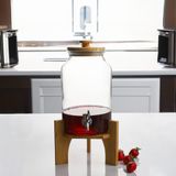 Standlı Cam İçecek Sebili 4 L Bambu Musluklu Çizgili Şerbetlik Halat Kulplu Şık Sunum Su Sebili