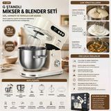 Standlı Mikser - Blender Seti Hamur Yoğurucu - Çırpıcı - Karıştırıcı 8Kadem. Hız Ayar 12Lt Hazne 2000W Smx-2779 (5224)