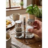 Standlı Tuzluk Biberlik Seti Cam Gövde Metal Kapak 80 ml - Çok Renkli