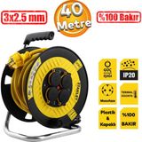 Stanley %100 Bakır 3x2.5 mm 40 Metre Plastik Makaralı Seyyar Elektrikli Araç Uzatma Kablosu 4 Prizli
