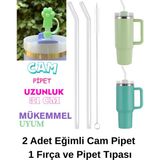 Stanley 2 Adet Renkli Cam Eğimli Pipet 1 Adet Fırça 10 mm Için Pipet Tıpası Pipet Kapağı Quencher Pipet Tıpası 40 Oz ve 30 Oz Uyumlu - Açık Yeşil