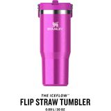 Stanley Iceflow Flip Straw Tumbler Pipetli Termos Bardak, 0.89 L, Fuşya Simli