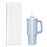 Stanley ile Uyumlu Yedek Pipet 40oz 30oz Bardak Bardak, 6'lı Paket Temizleme Fırçalı Yeniden Kullanılabilir Pipet, Plastik, Şeffaf