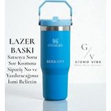 Stanley Kişiselleştirilmiş The Iceflow Flip Straw Pipetli Termos Bardak 0,89 Lt Mavi Özel Isimli